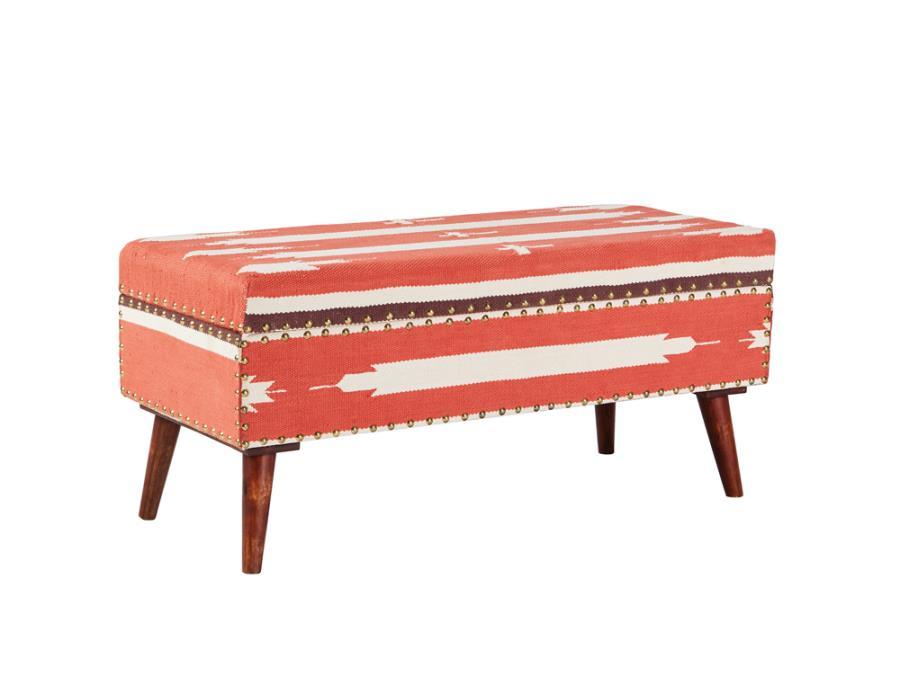 Noah - Upholstered Storage Bench - Orange and Beige