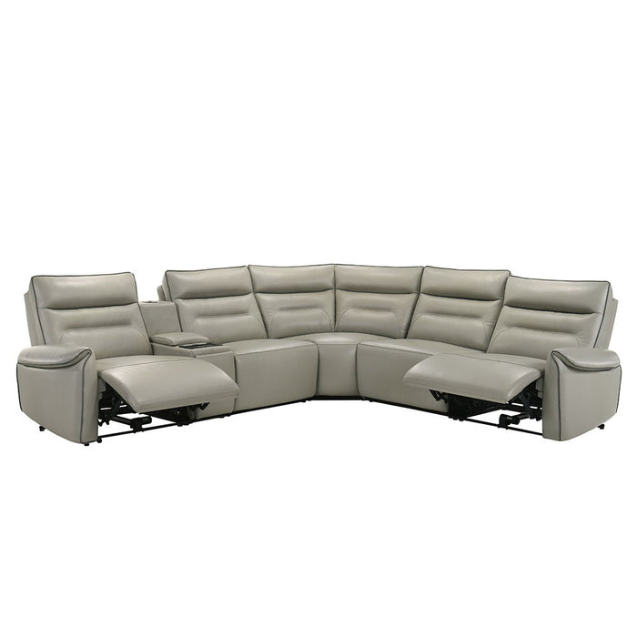 Jayke - Power Motion Sectional Sofa - Light Gray Top Grain Leather Match