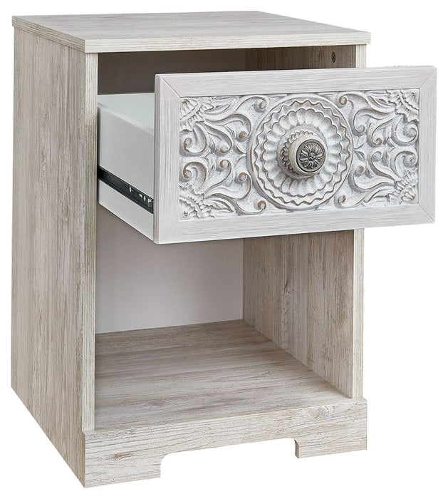 Paxberry - One Drawer Night Stand - Open Cubby - Whitewash