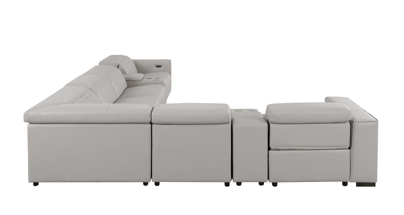 1208 - 8 Piece L Shaped Leather Sectional With 3 Power Recliners & Power Headrests