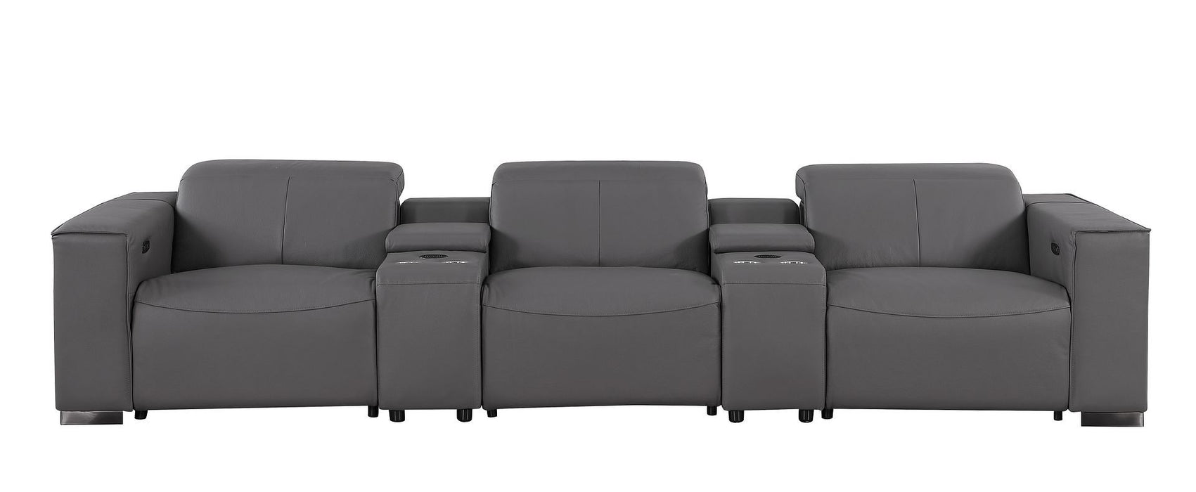 1208 - Leather Sofa With 3 Power Recliners And Two Storage Consoles