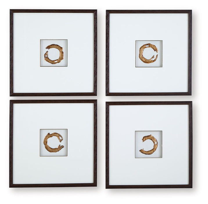 Dallbourne - Wall Art Set (Set of 4) - White / Gold Finish