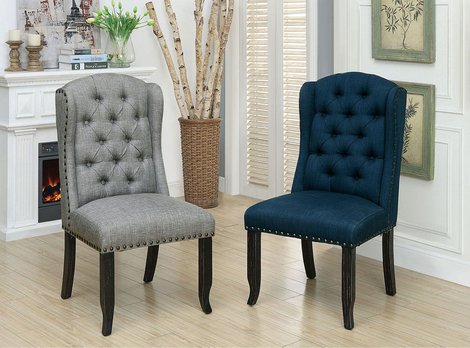 Sania - Wingback Chair (Set of 2) - Antique Black / Blue