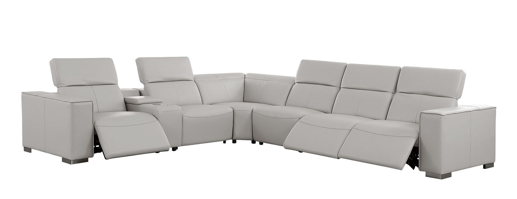 1208 - 7 Piece L-Shaped Leather Reclining Sectional With 3 Power Recliners