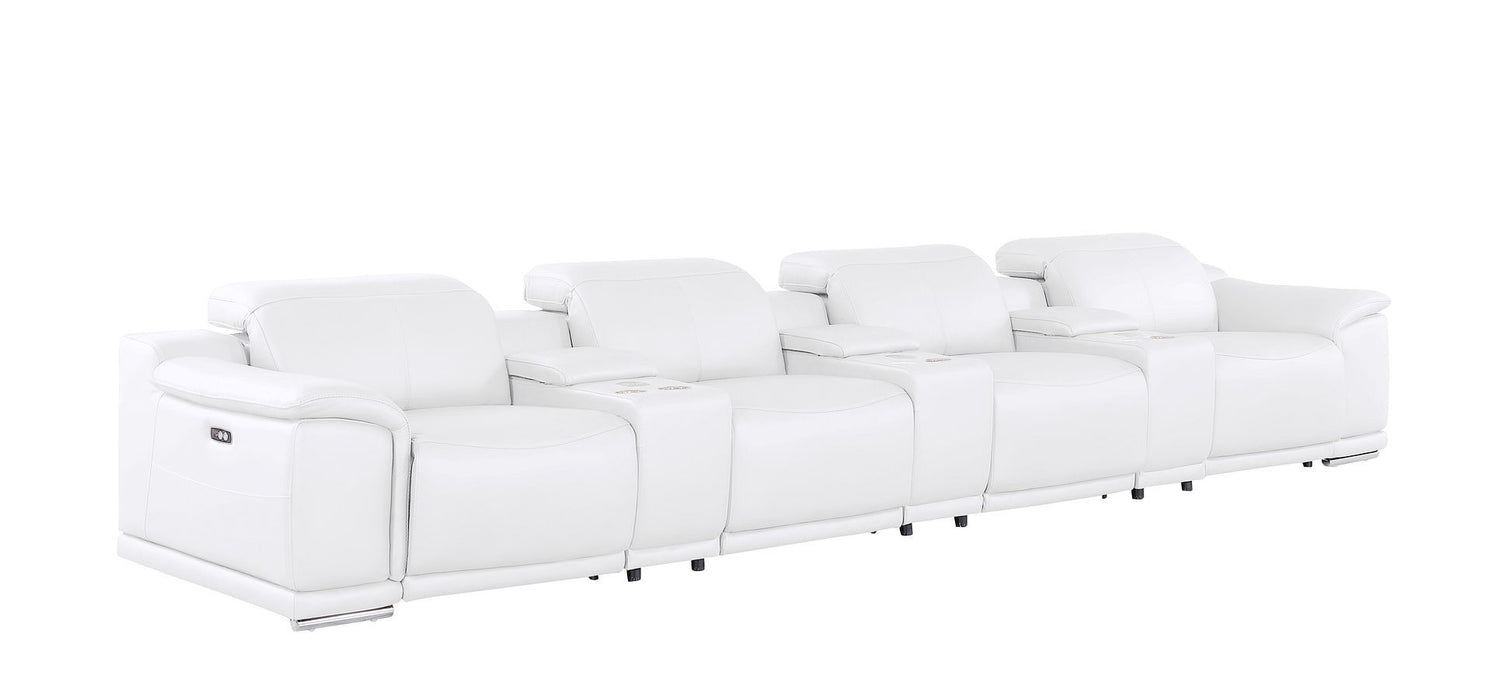 2679 - Genuine Leather Sofa With 4 Power Recliners, Power Headrests & 3 Storage Consoles