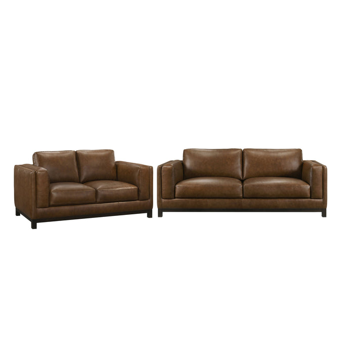 Sayer - 2 Pieces Leather Set (Sofa, Loveseat) - Brown