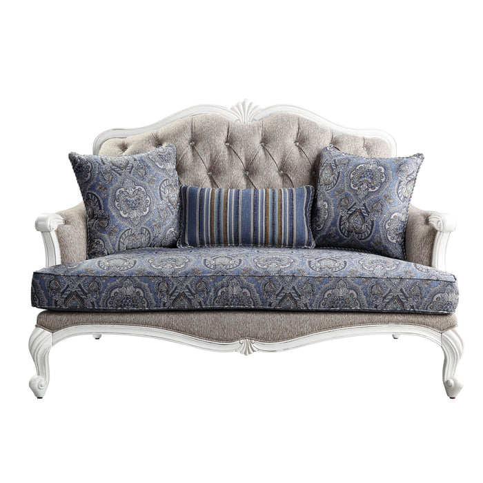 Ciddrenar - Loveseat With 3 Pillows - Fabric & White