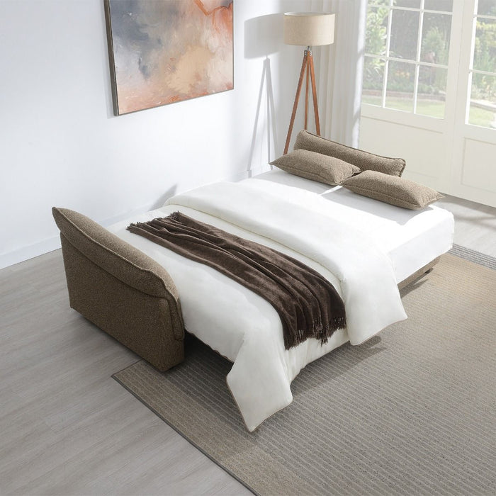 Turpin - Sofa With Sleeper, 2 Pillows & Storage - Brown Boucle