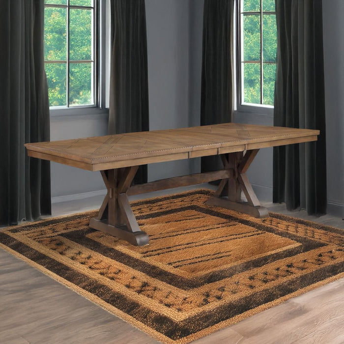 Pascaline - Dining Table - Gray Fabric, Rustic Brown & Oak