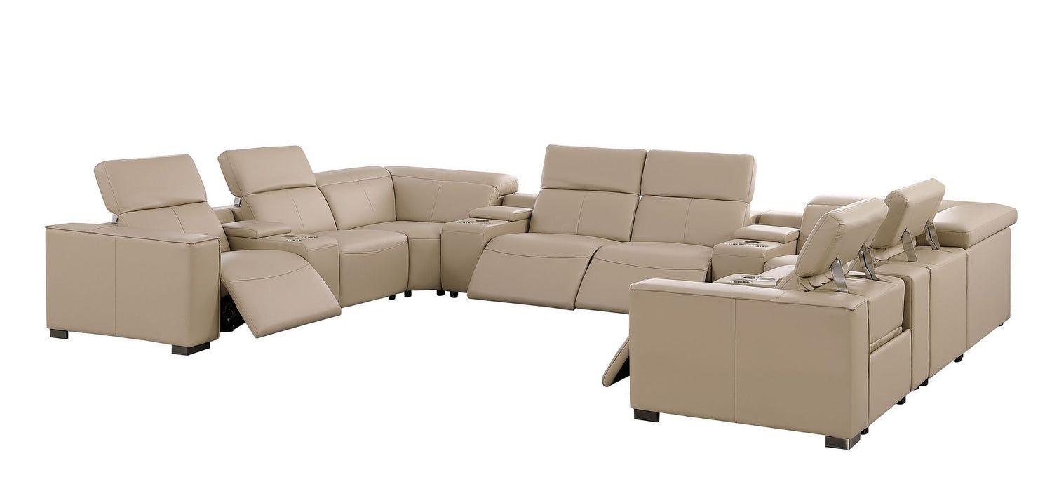 1208 - 12 Piece U Shaped Leather Sectional With 4 Power Recliners & Power Headrest