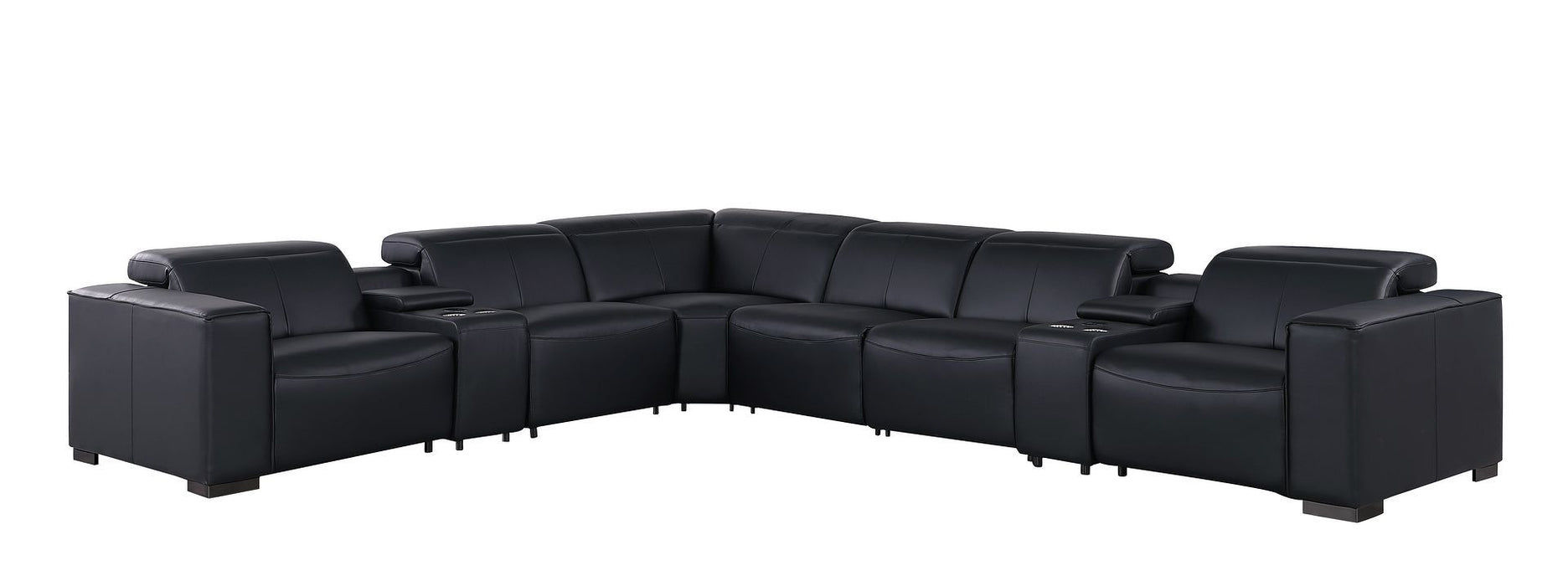 1208 - 8 Piece L Shaped Leather Sectional With 4 Power Recliners & Power Headrests
