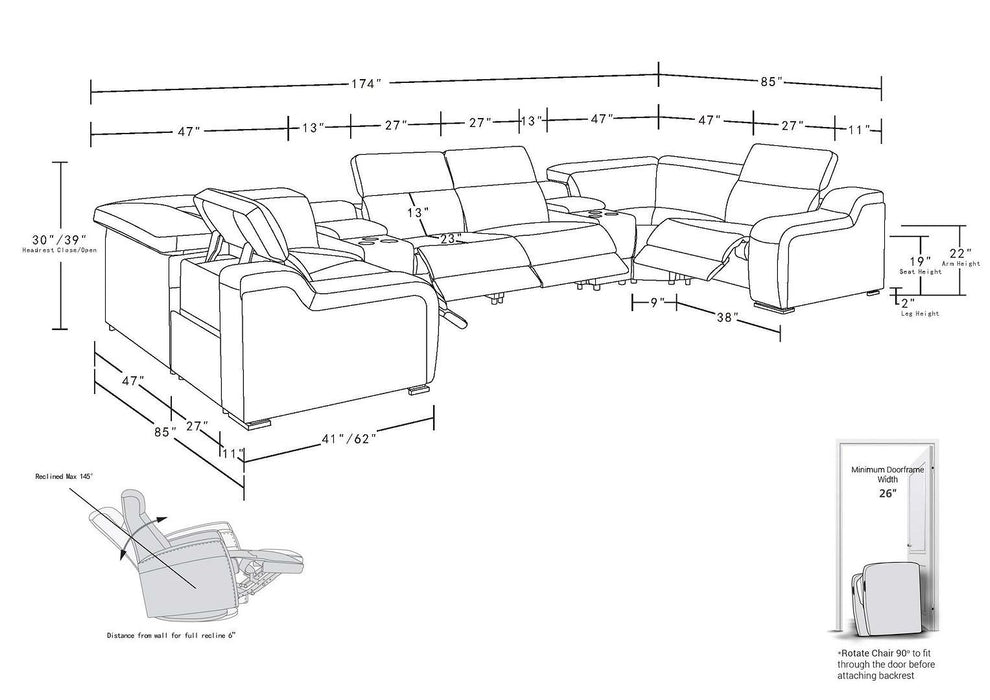 1116 - 8-Piece U-Shaped Sectional Sofa In With 4 Power Recliners & Power Headrests