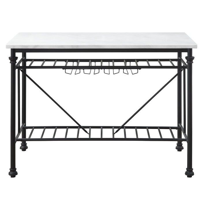 Mera - Kitchen Island - White Marble Top & Gray