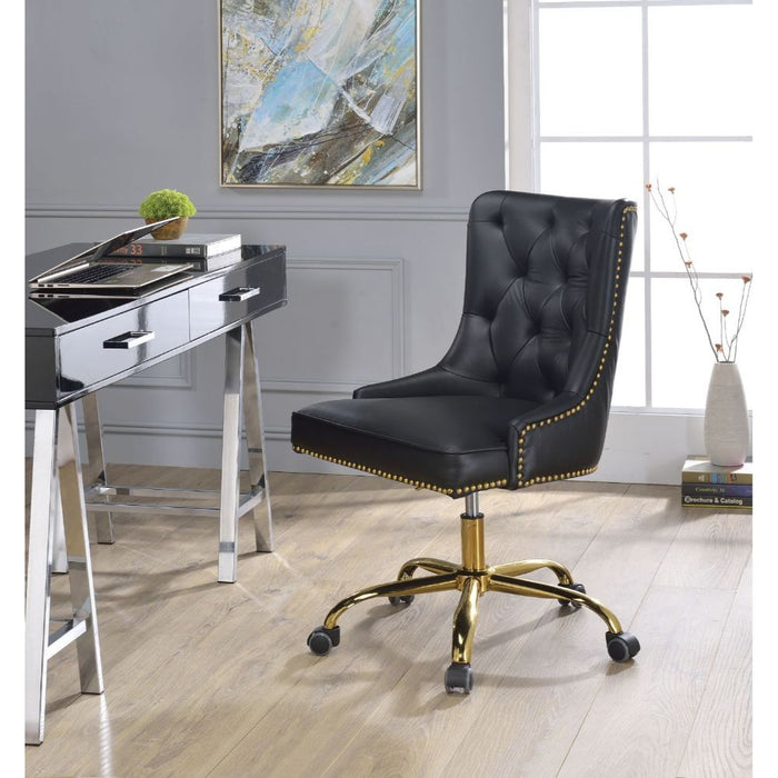 Purlie - Office Chair - Black Synthetic Leather & Gold