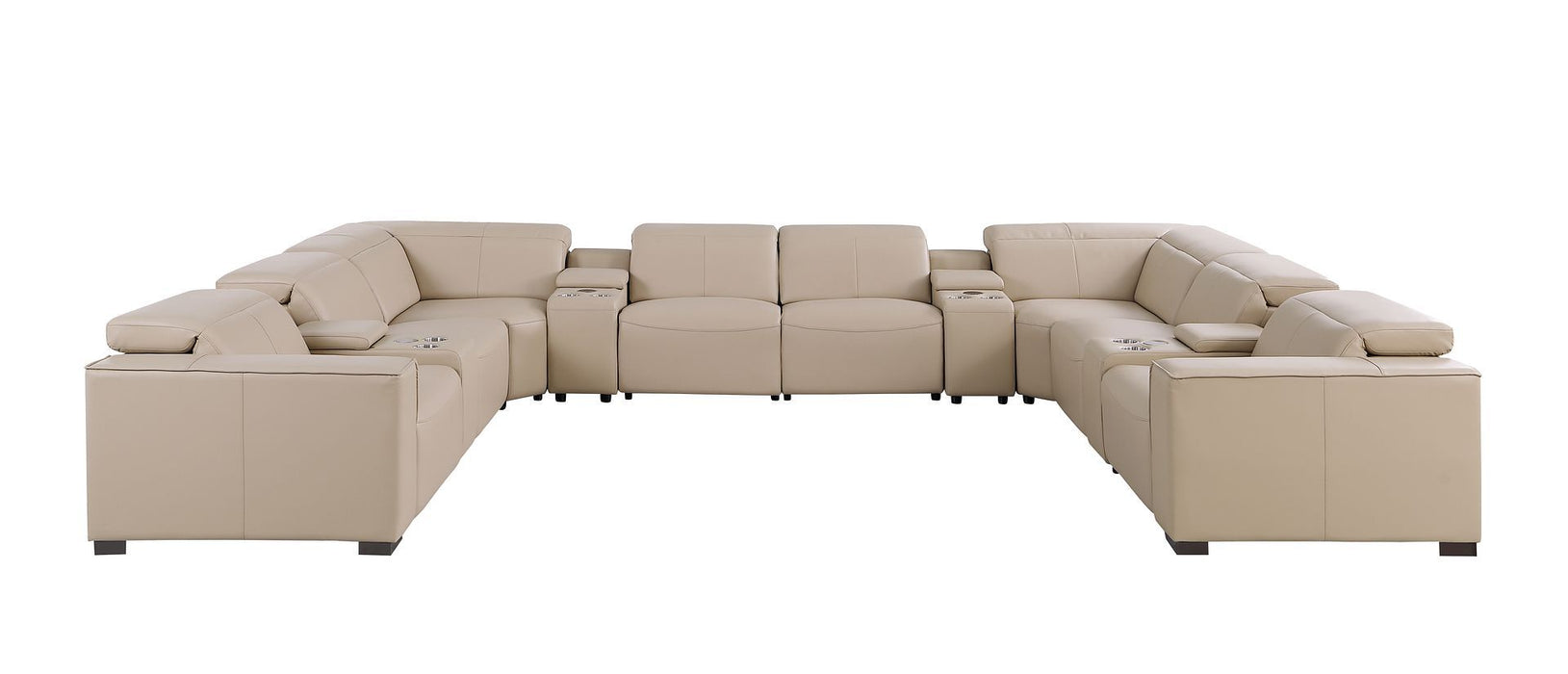 1208 - 12 Piece U Shaped Leather Sectional With 4 Power Recliners & Power Headrest
