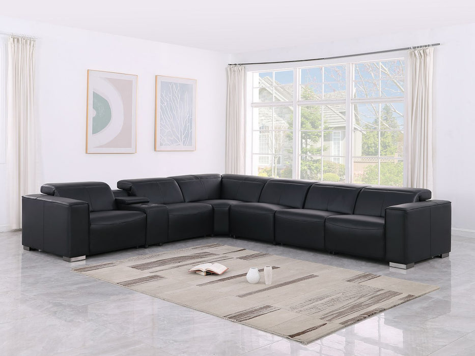 1208 - 7 Piece L-Shaped Leather Reclining Sectional With 4 Power Recliners