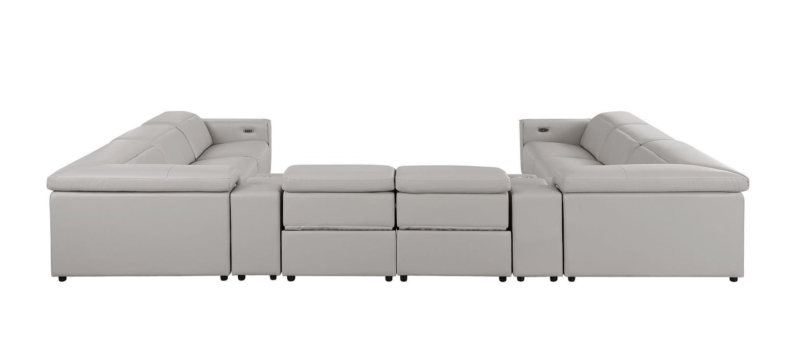 1208 - 10 Piece U Shaped Leather Sectional With 4 Power Recliners & Power Headrest