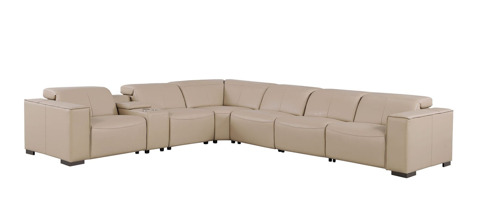 1208 - 7 Piece L-Shaped Leather Reclining Sectional With 3 Power Recliners