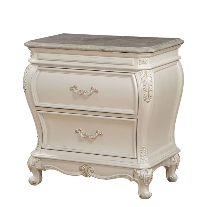 Chantelle - Nightstand With Marble Top - Pearl White
