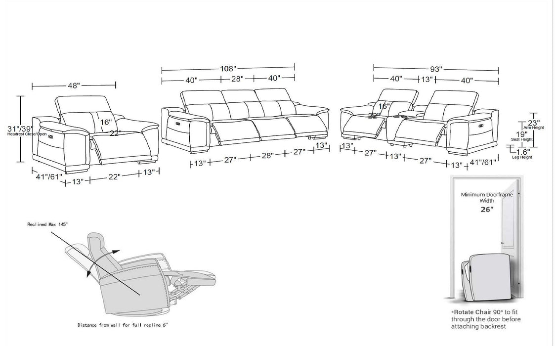 2679 - Power Reclining Sofa, Console Loveseat & Chair Set In Genuine Leather (6 Recliners)
