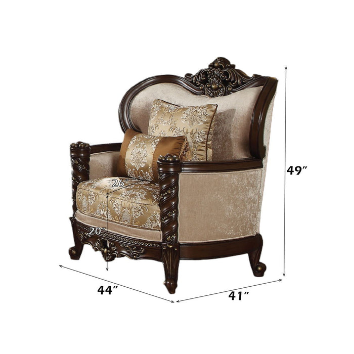 Devayne - Chair With 2 Pillows Same Lv01584) - Pattern Fabric & Dark Walnut