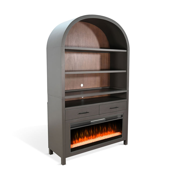 51.5" Wide Arch Bookcase With Electric Fireplace - Urban Bronze