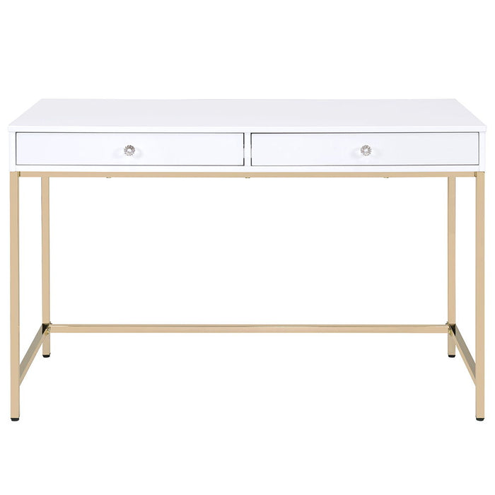 Ottey - Vanity Desk Same 92540) - White High Gloss & Gold