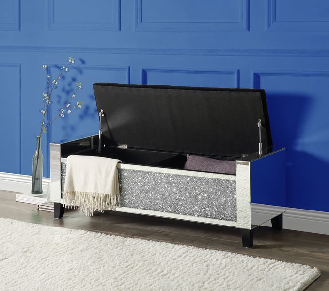 Noralie - Bench With Storage - Mirrored & Faux Diamonds