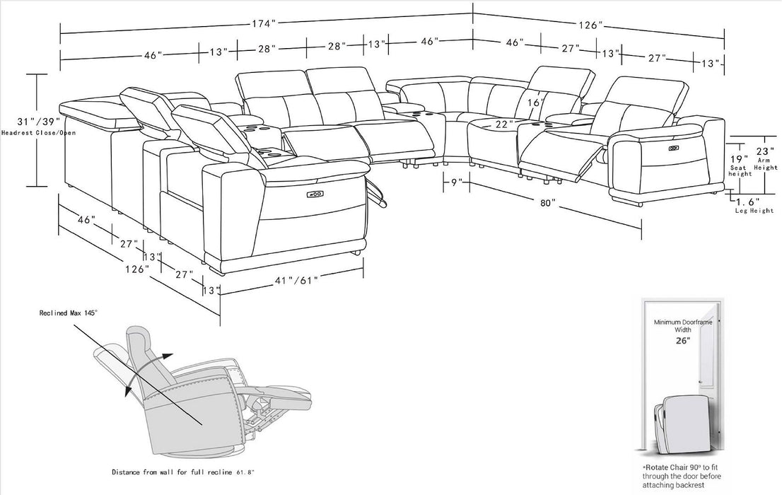 9762 - 12-Piece U-Shaped Sectional Sofa With 4 Power Recliners