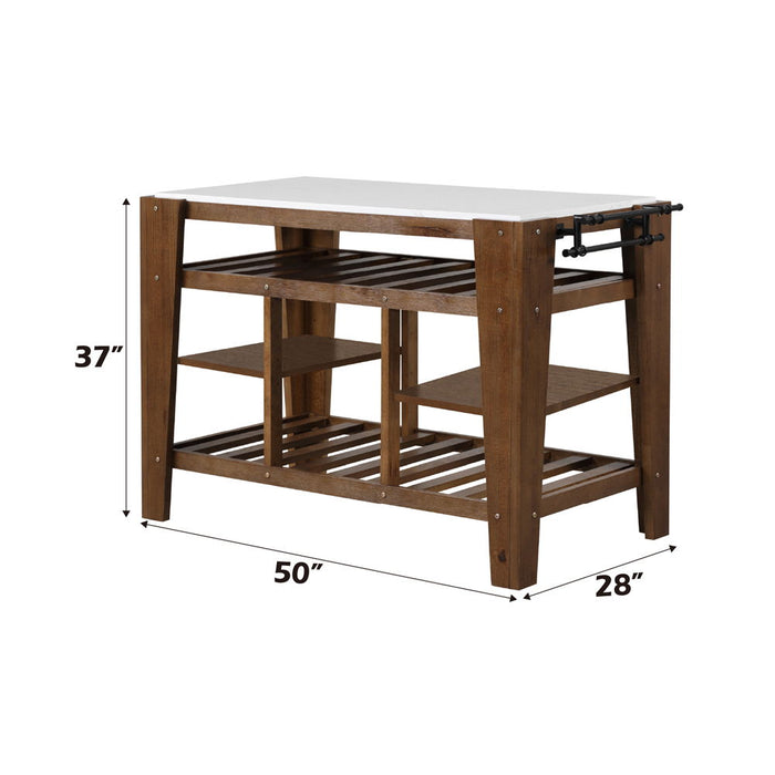 Alaroa - Kitchen Island - Marble Top & Rustic Brown