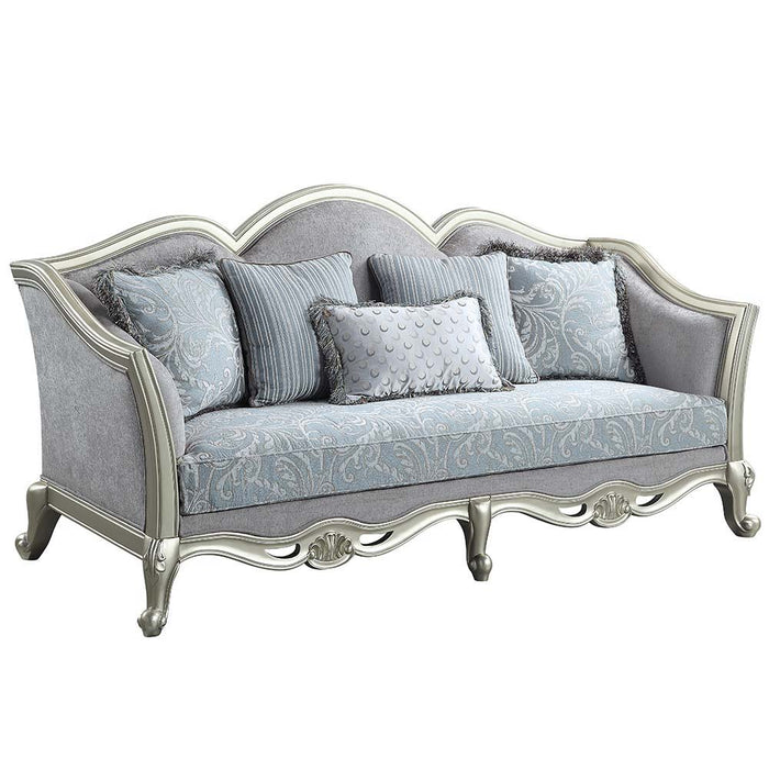 Qunsia - Sofa With 5 Pillows - Light Gray Linen & Champagne