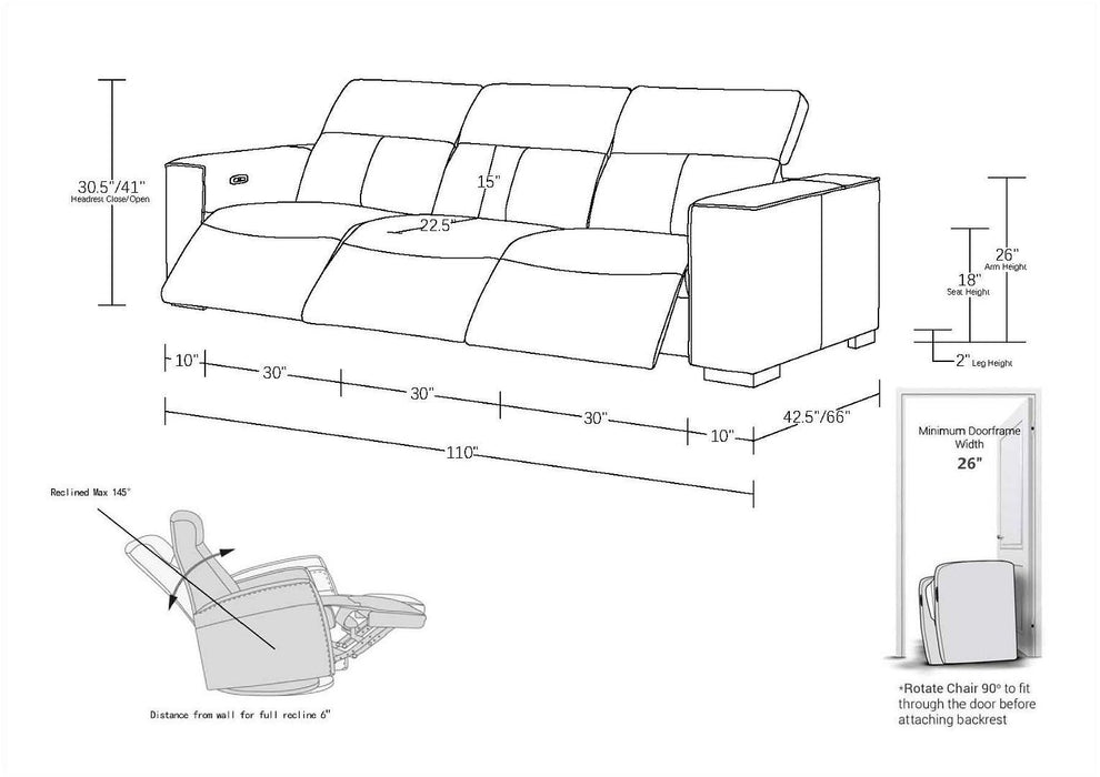1208 - Three Power Reclining Sofa