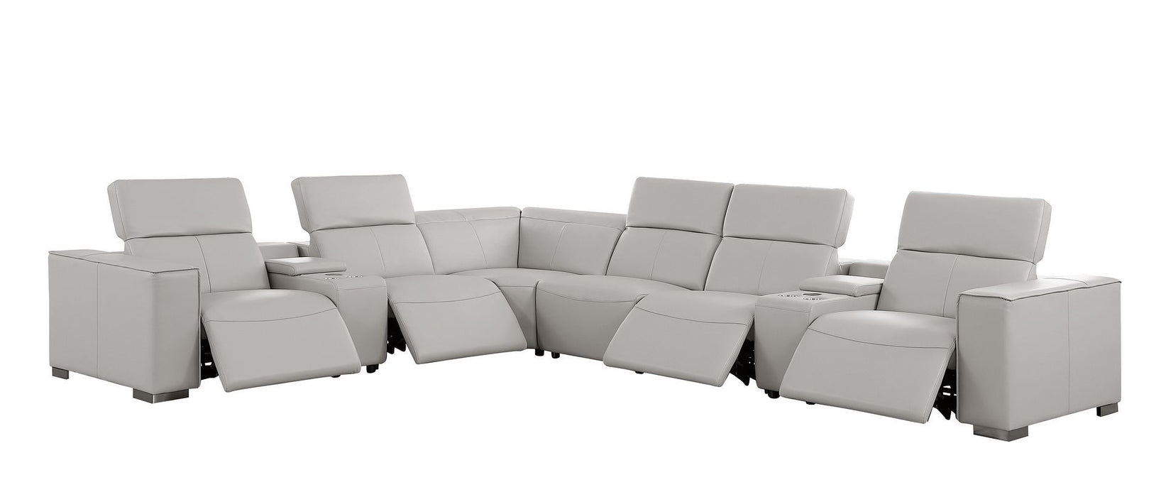 1208 - 8 Piece L Shaped Leather Sectional With 4 Power Recliners & Power Headrests