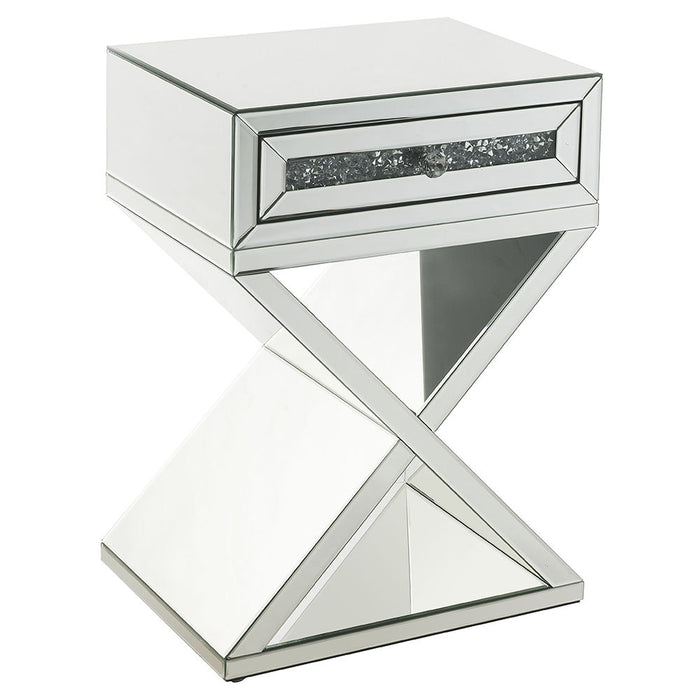 Noralie - Accent Table, X-Shaped Base - Mirrored & Faux Diamonds