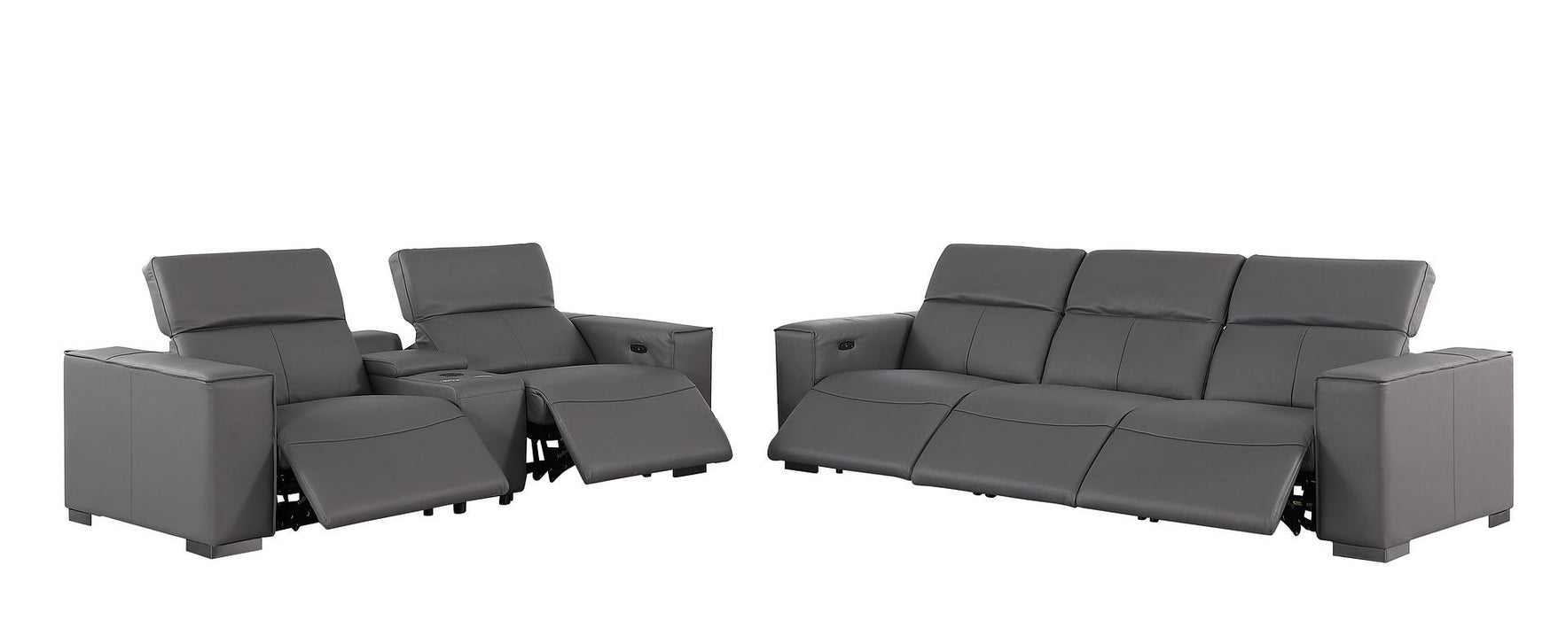 1208 - Leather Reclining Set (Sofa & Loveseat With 5 Power Recliners)
