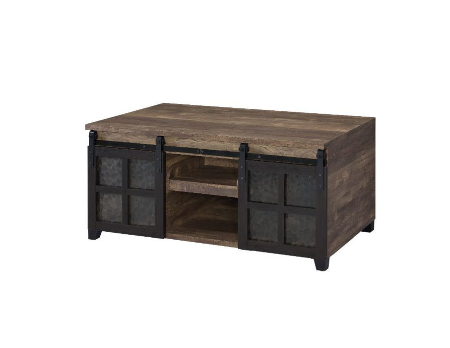 Nineel - Coffee Table - Obscure Glass, Rustic Oak & Black