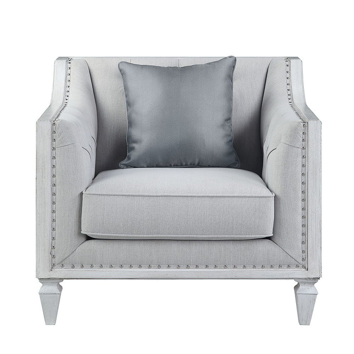 Katia - Chair With Pillow - Light Gray Linen & Weathered White