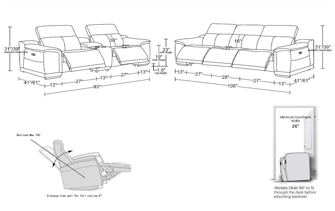 2679 - Genuine Leather Reclining Set (Sofa And Loveseat With 5 Power Recliners)