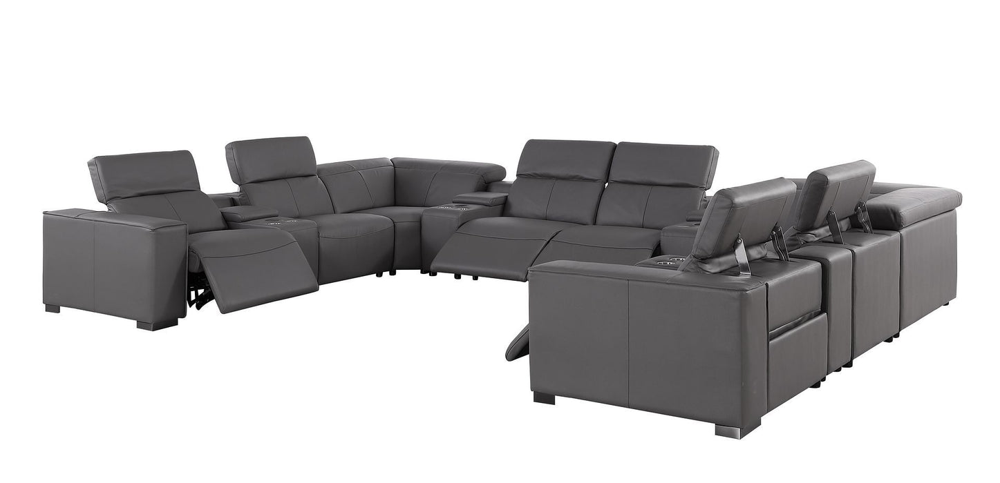 1208 - 12 Piece U Shaped Leather Sectional With 4 Power Recliners & Power Headrest
