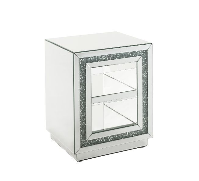 Noralie - 24"H End Table With 2 Tier Shelf - Mirrored & Faux Diamonds