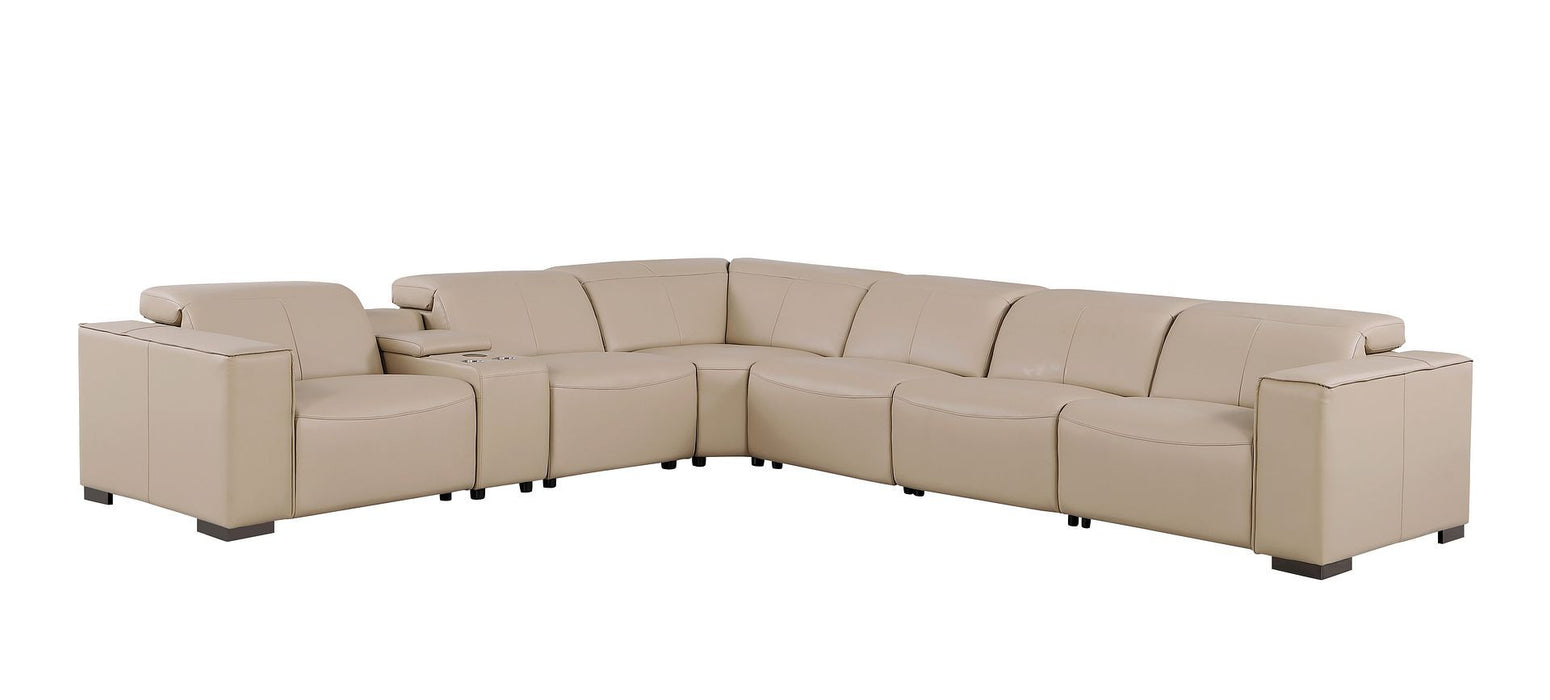 1208 - 7 Piece L-Shaped Leather Reclining Sectional With 4 Power Recliners