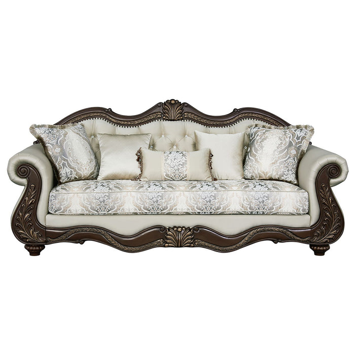 Pierce - Sofa With 5 Pillows - Beige Fabric & Cherry