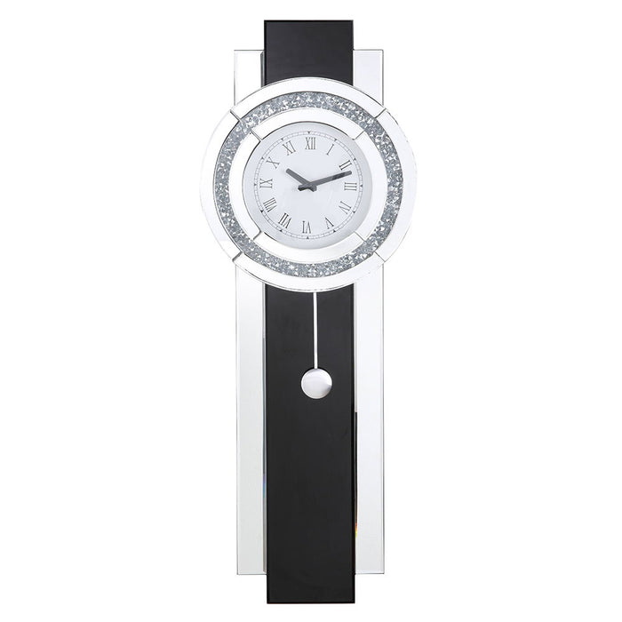 Noralie - Wall Clock - Black, Mirrored & Faux Diamonds