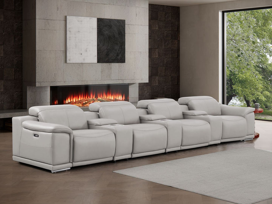 2679 - Genuine Leather Sofa With 4 Power Recliners, Power Headrests & 3 Storage Consoles