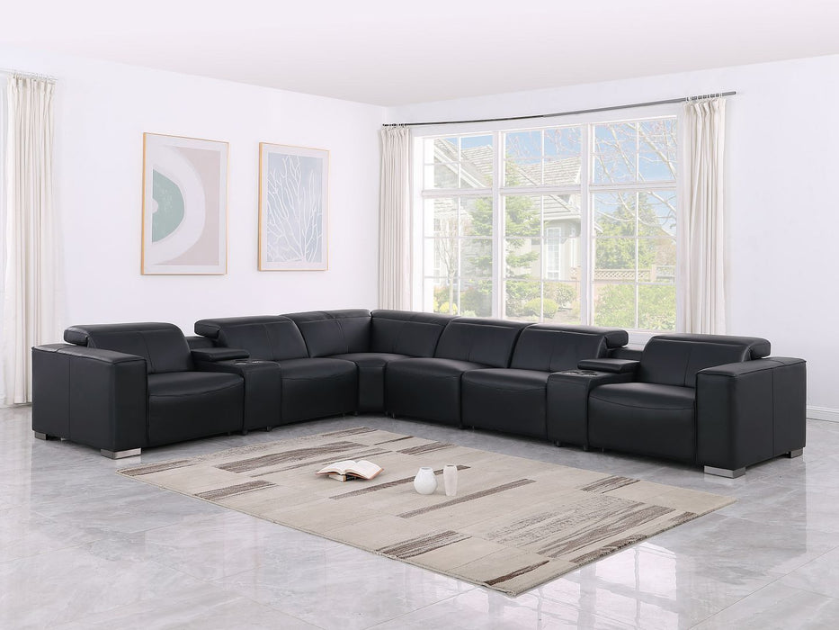 1208 - 8 Piece L Shaped Leather Sectional With 3 Power Recliners & Power Headrests