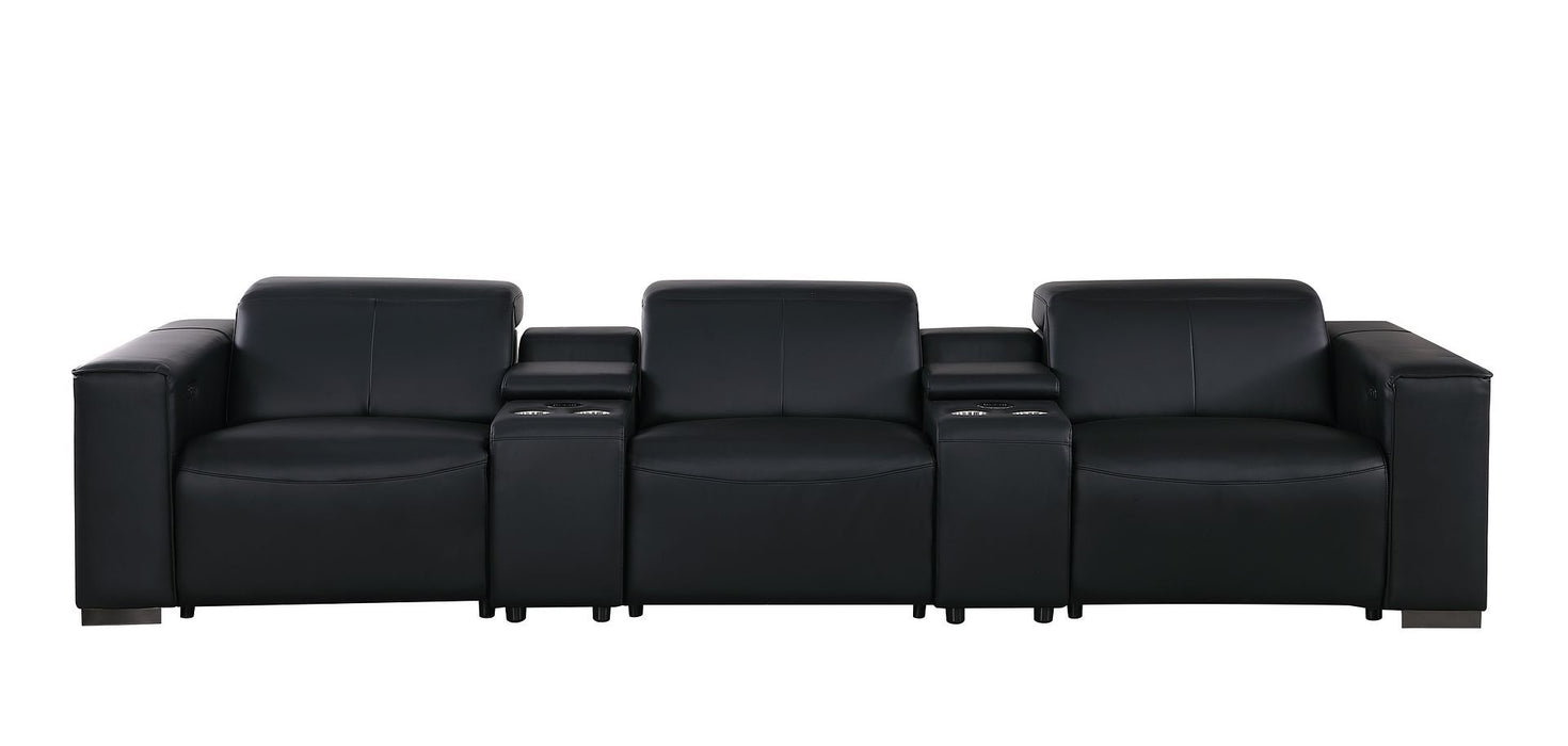 1208 - Leather Sofa With 3 Power Recliners And Two Storage Consoles