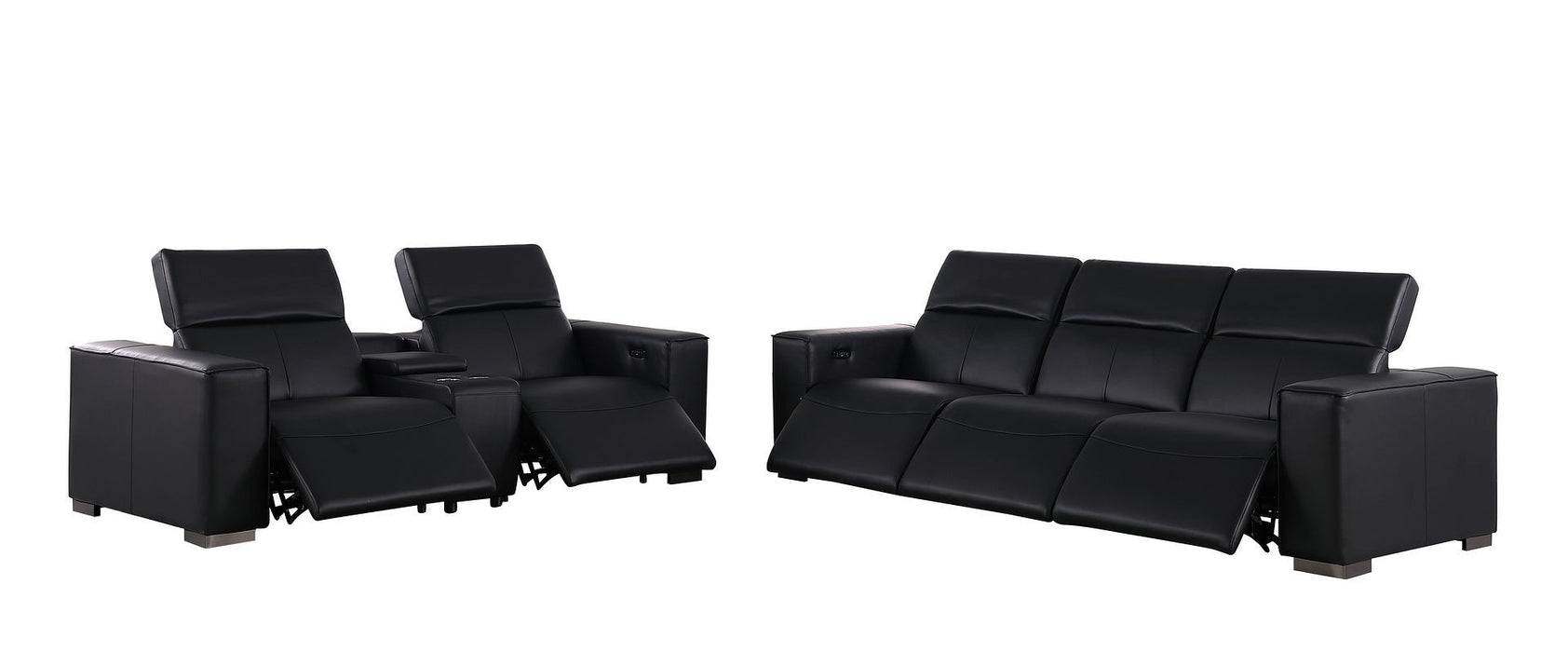 1208 - Leather Reclining Set (Sofa & Loveseat With 5 Power Recliners)