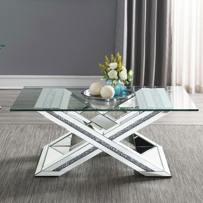 Bonnie - X-Base Rectangle Glass Top Coffee Table - Mirror