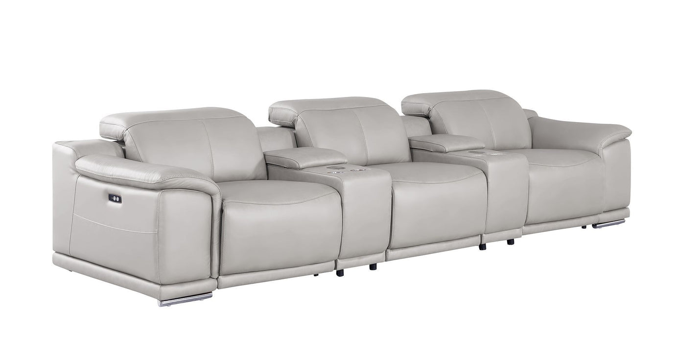 2679 - Genuine Leather Sofa With 3 Power Recliners & Dual Storage Consoles