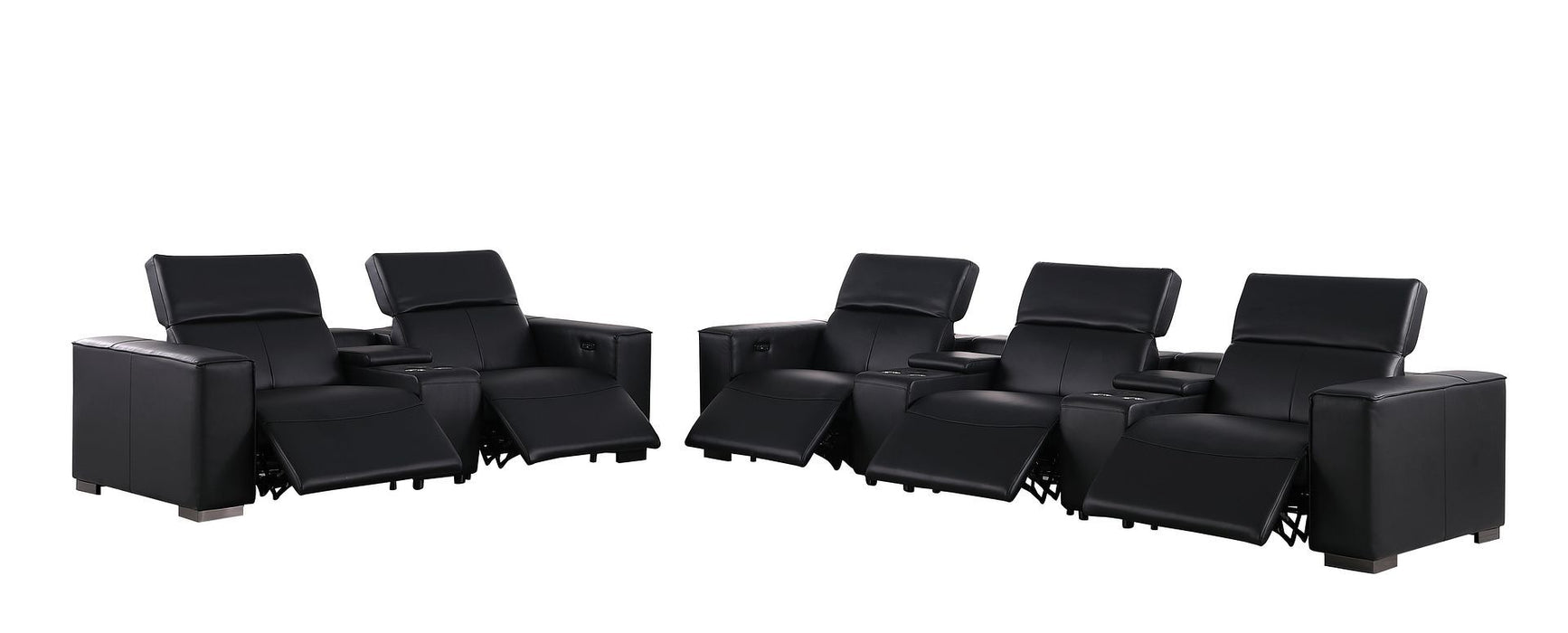 1208 - Modular Leather Sofa Loveseat With 6 Recliners And Power Headrests